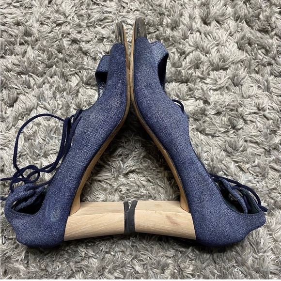 JIMMY CHOO Vernie Denim Leather Wood Heel Sandals - Picture 10 of 11